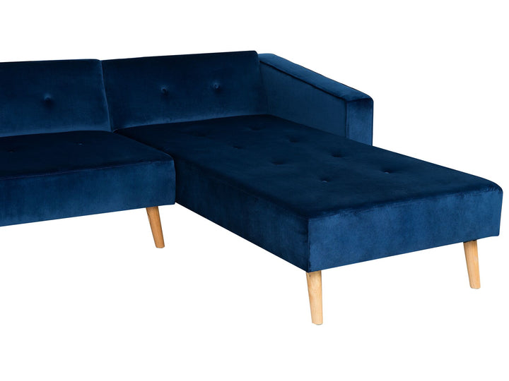 Vadso Left Hand Velvet Corner Sofa Bed Blue