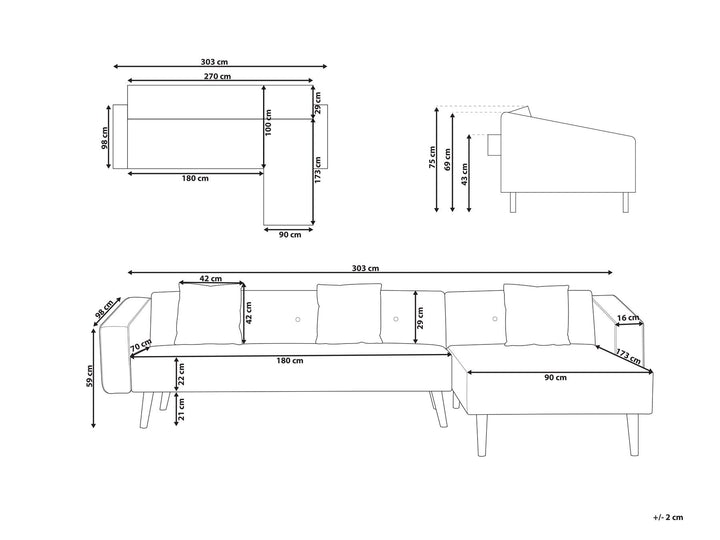Vadso Left Hand Velvet Corner Sofa Bed Blue