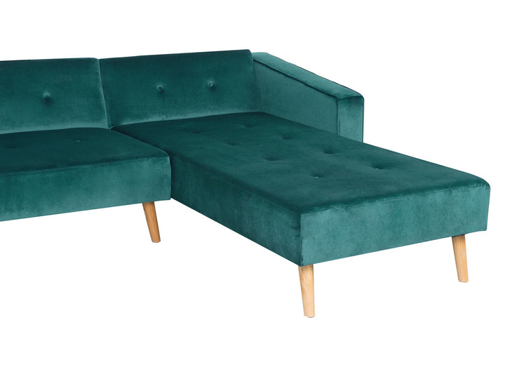 Vadso Left Hand Velvet Corner Sofa Bed Green