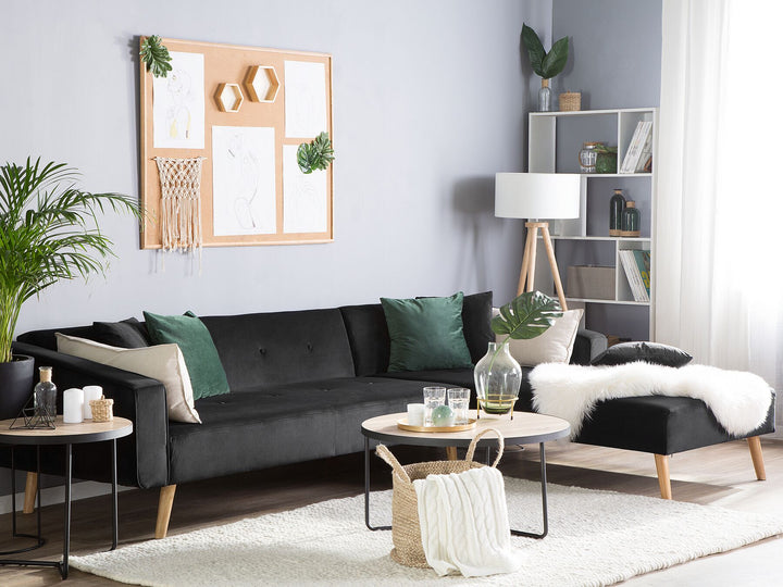 Vadso Left Hand Velvet Corner Sofa Bed Black