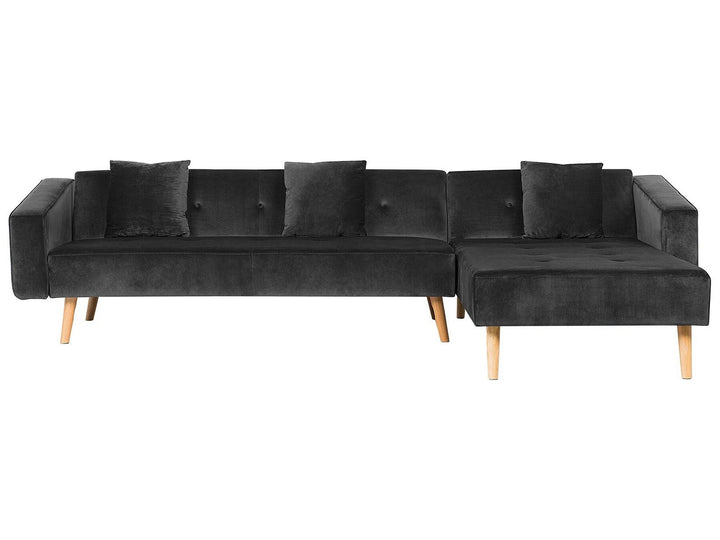 Vadso Left Hand Velvet Corner Sofa Bed Black