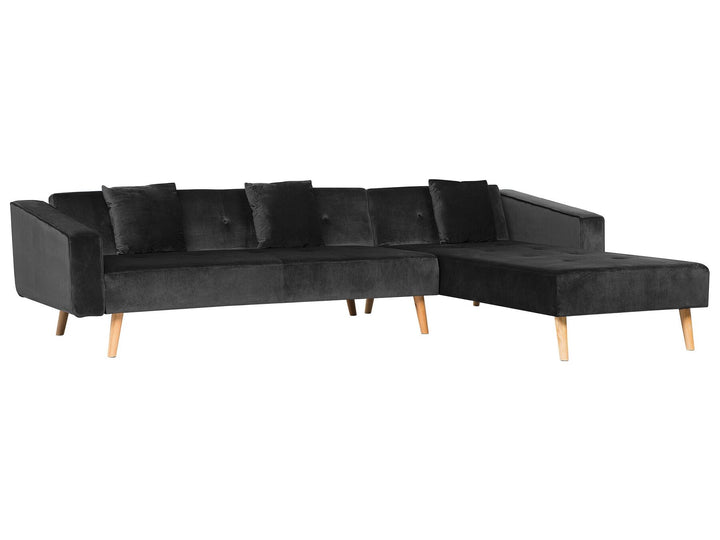 Vadso Left Hand Velvet Corner Sofa Bed Black