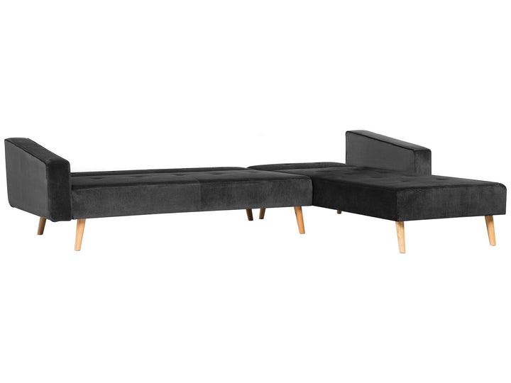 Vadso Left Hand Velvet Corner Sofa Bed Black