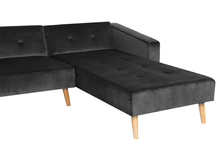 Vadso Left Hand Velvet Corner Sofa Bed Black
