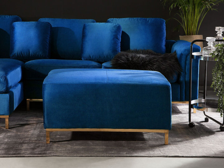 Oslo Right Hand Velvet Corner Sofa with Ottoman Navy Blue