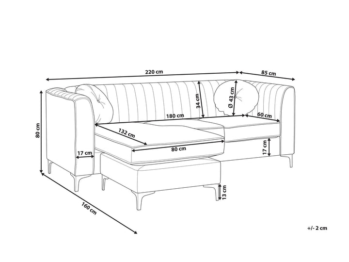 Timra Right Hand Velvet Corner Sofa Navy Blue