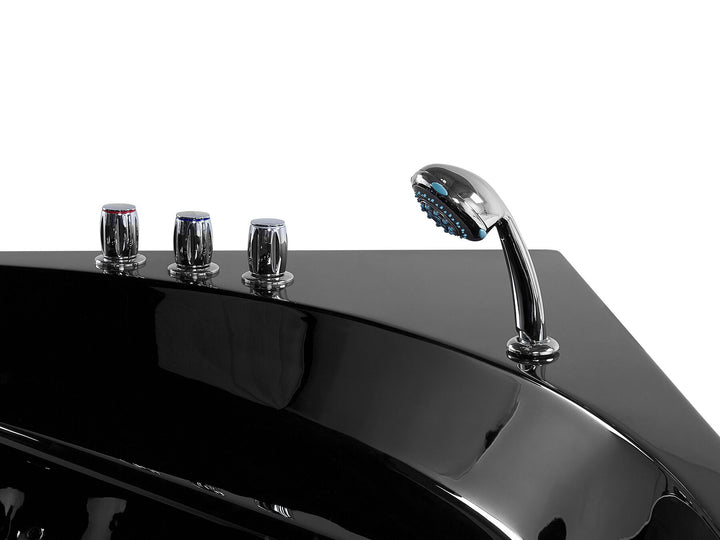 Whirlpool Corner Bath with LED 1400 x 1400 mm Black Meves