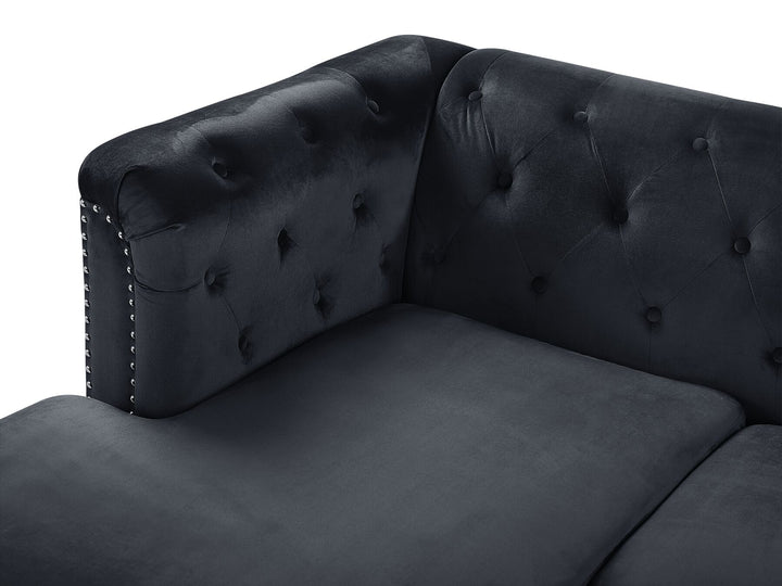 Flen Right Hand Velvet Corner Sofa Black