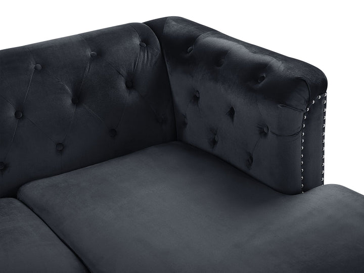 Flen Left Hand Velvet Corner Sofa Black