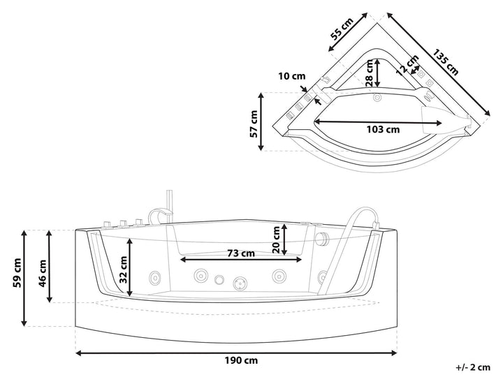 Whirlpool Bath with LED 1900 x 1350 mm Black Marina