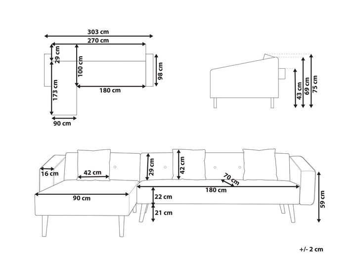 Vadso Right Hand Velvet Corner Sofa Bed Black