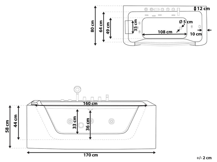 Left Hand Whirlpool Corner Bath 1700 x 800 mm White Puquio
