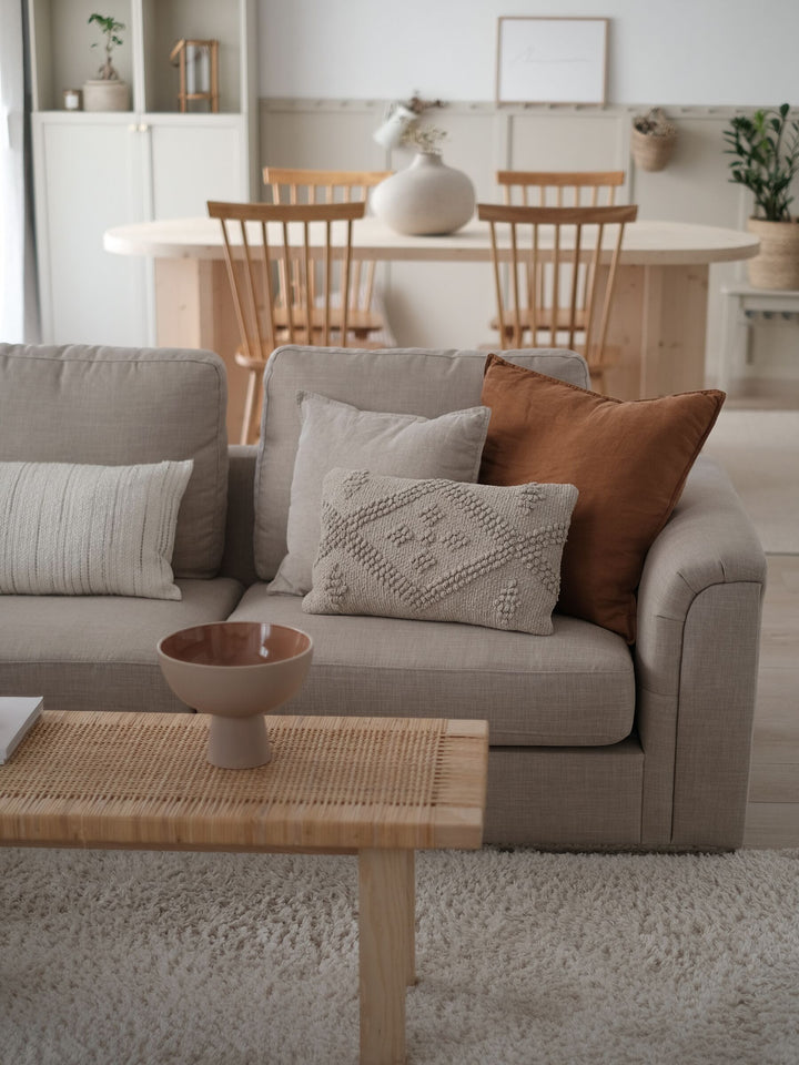 Right Hand Fabric Corner Sofa with Ottoman Beige Oslo