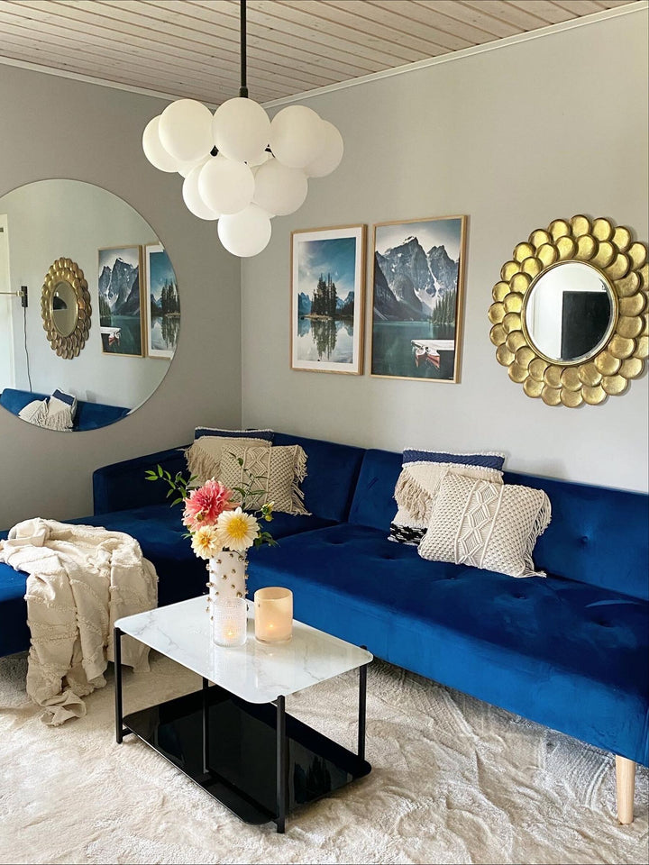 Vadso Corner Sofa Navy Blue Velvet Right Hand