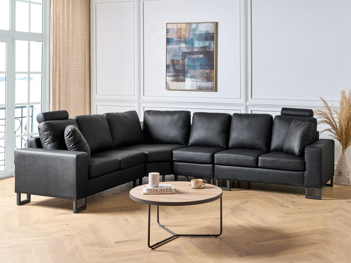 Stockholm II Right Hand Corner Leather Sofa Black