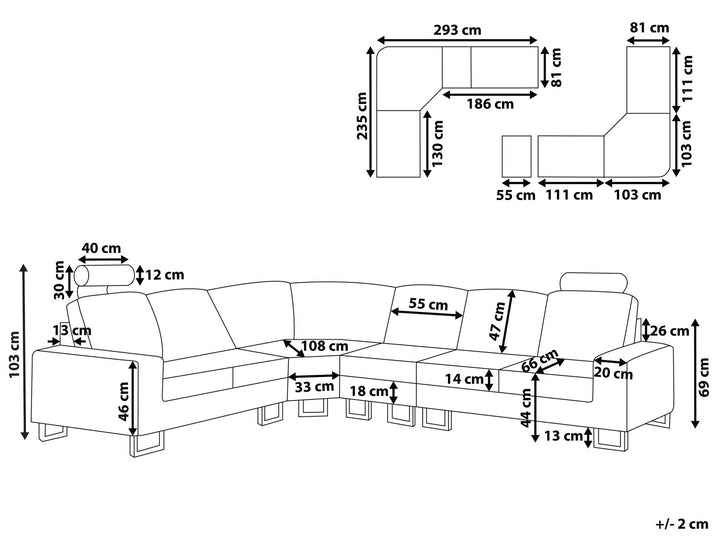 Stockholm II Right Hand Corner Leather Sofa Black