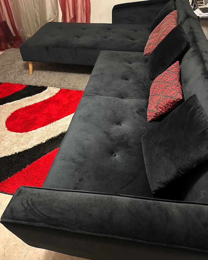 Vadso Right Hand Velvet Corner Sofa Bed Black