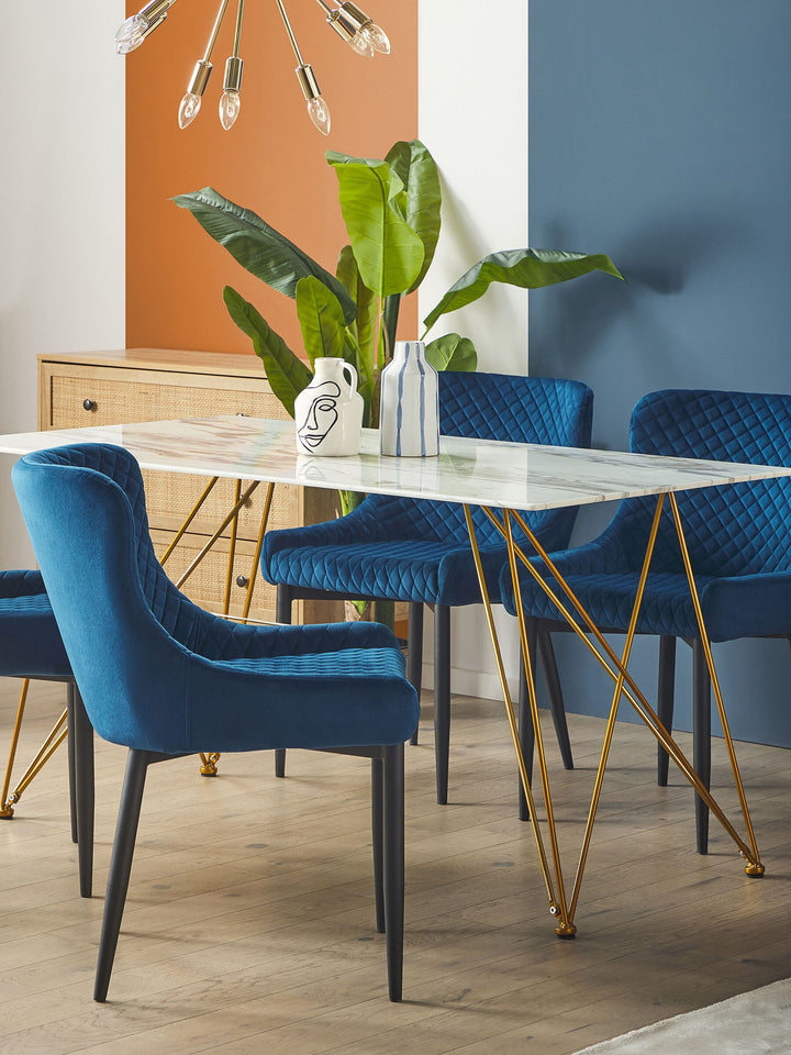 Dining Table 140 x 80 cm Marble Effect White with Gold Kenton