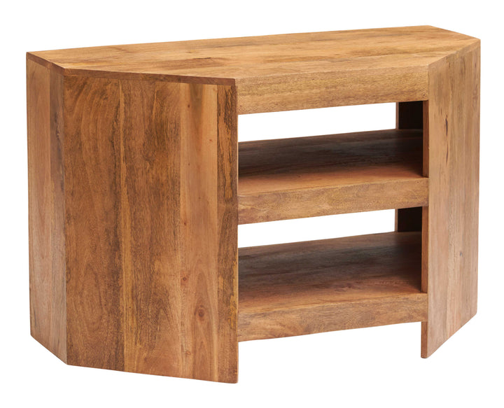 Toko Light Mango Wood Open Corner TV Unit with 2 Shelves