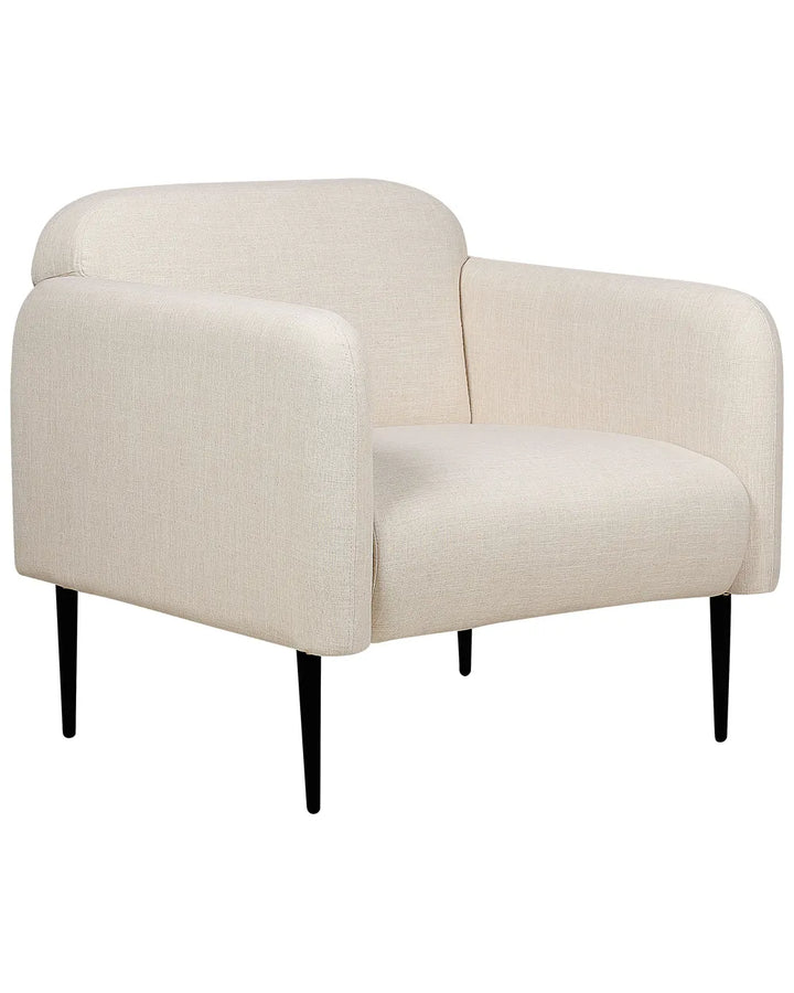 Beige armchair with black legs on a white background