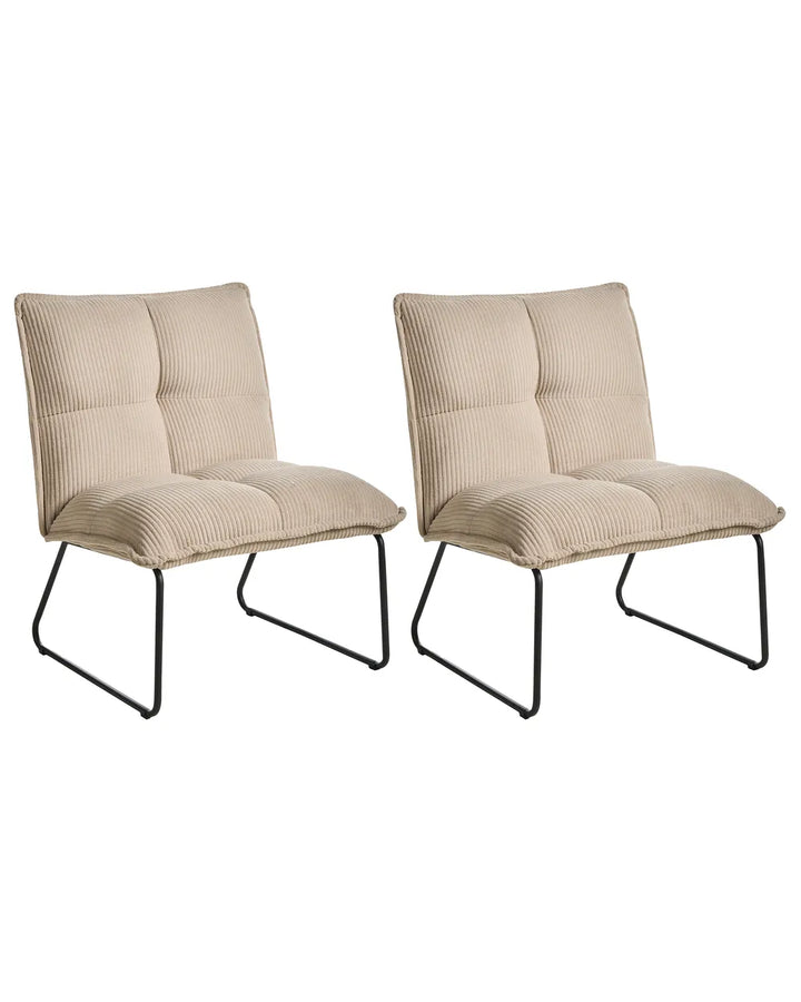 Set of 2 Armchairs Corduroy Beige Esly