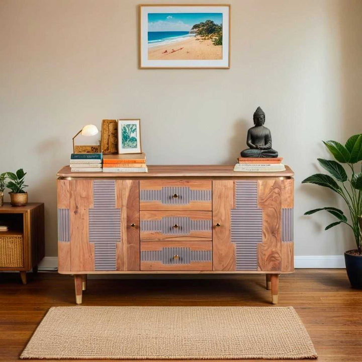 Wilton Rustic Acacia Solid Wood 2 Door 3 Drawer Sideboard with Grey Detail
