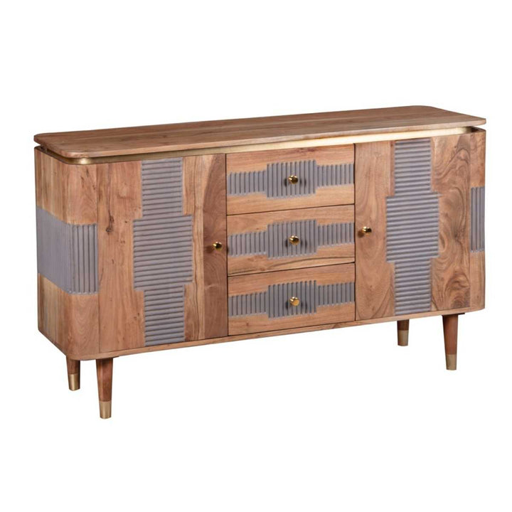 Wilton Rustic Acacia Solid Wood 2 Door 3 Drawer Sideboard with Grey Detail