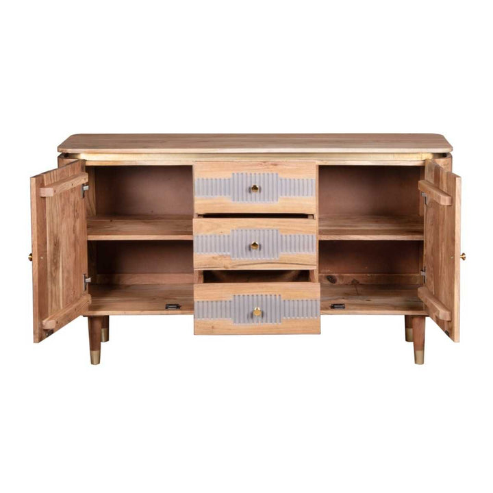 Wilton Rustic Acacia Solid Wood 2 Door 3 Drawer Sideboard with Grey Detail