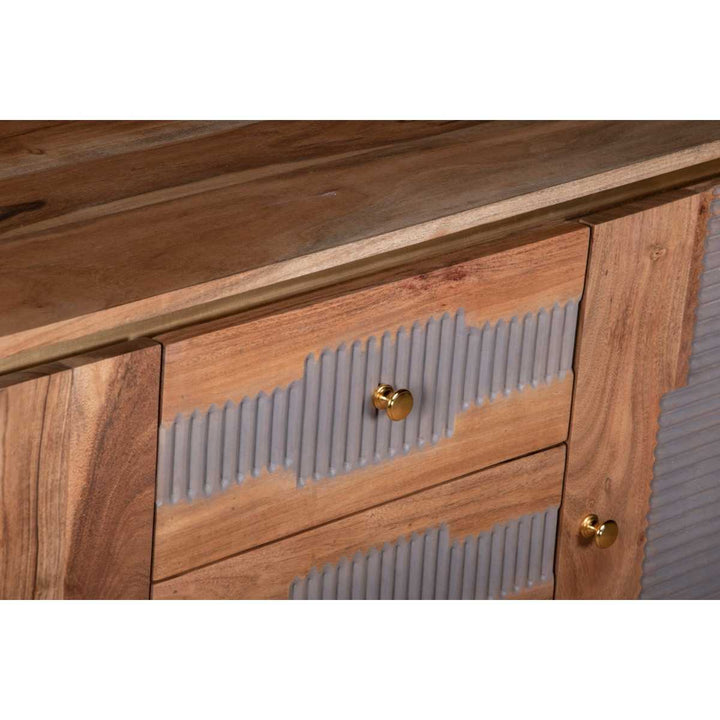 Wilton Rustic Acacia Solid Wood 2 Door 3 Drawer Sideboard with Grey Detail