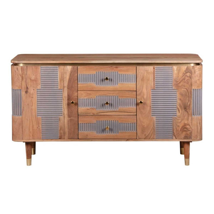 Wilton Rustic Acacia Solid Wood 2 Door 3 Drawer Sideboard with Grey Detail