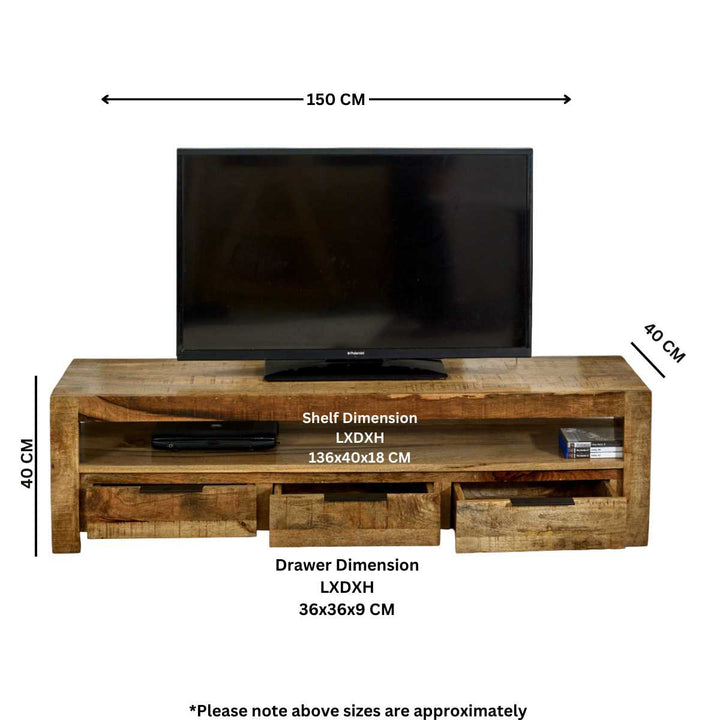 Surrey Solid Wood Large Tv Cabinet With 3 Drawers