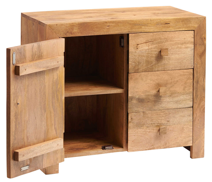 Toko Light Wood Mango 3 Drawer 1 Door Small Sideboard