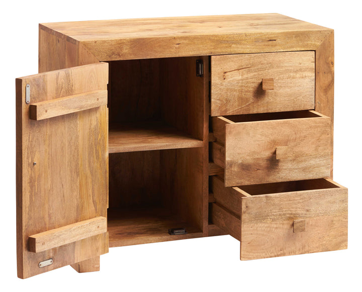 Toko Light Wood Mango 3 Drawer 1 Door Small Sideboard