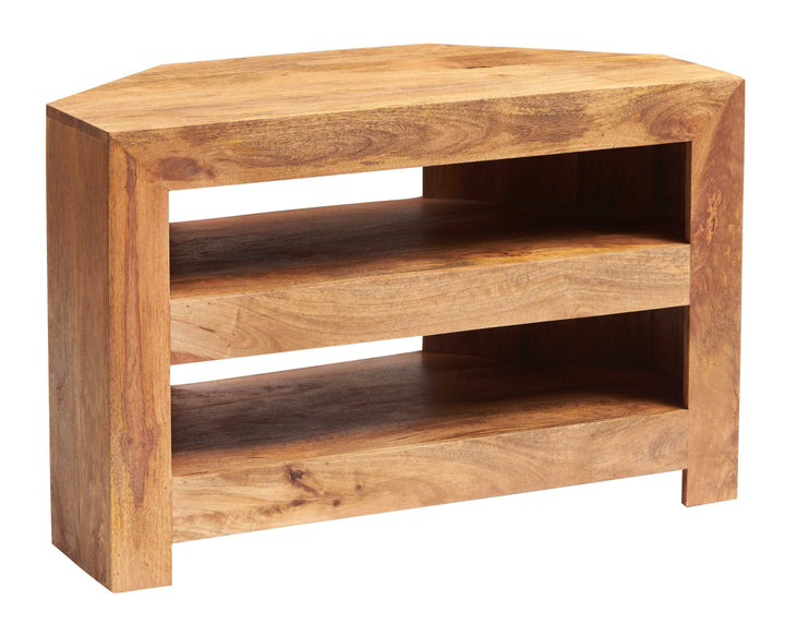Toko Light Mango Wood Open Corner TV Unit with 2 Shelves