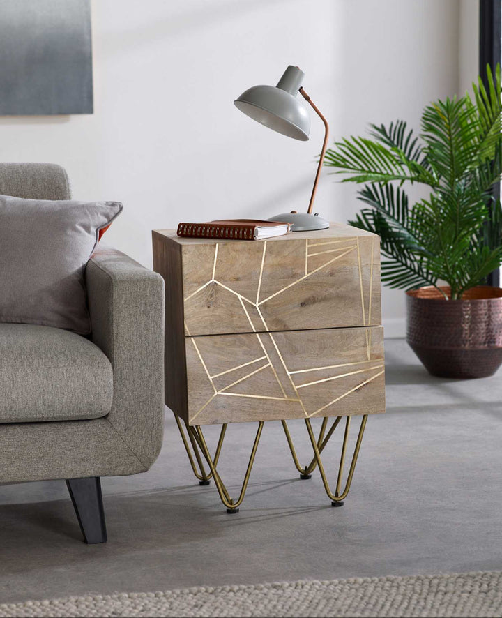 Light Gold 2 Drawer Side Table