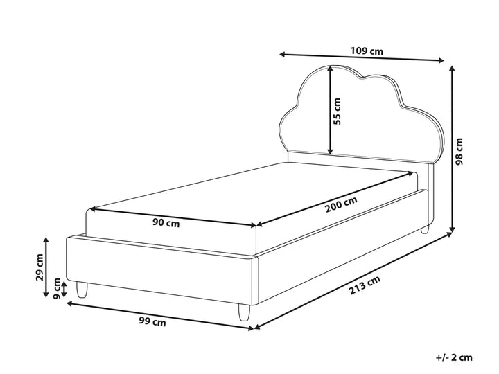Kids Bed Cloud Velvet 90 x 200 cm (EU Single) Light Beige Deviana