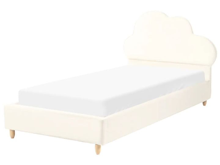 White bed frame with mattress on a white background