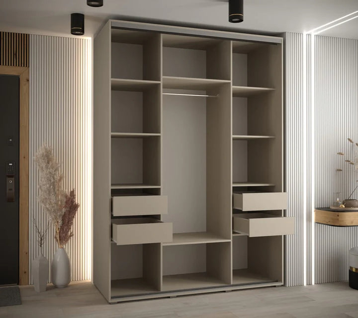 Elegant Dakota IX Sliding Door Wardrobe 170cm - Stylish Storage with Mirrored Door, Hanging Rails, and Shelves