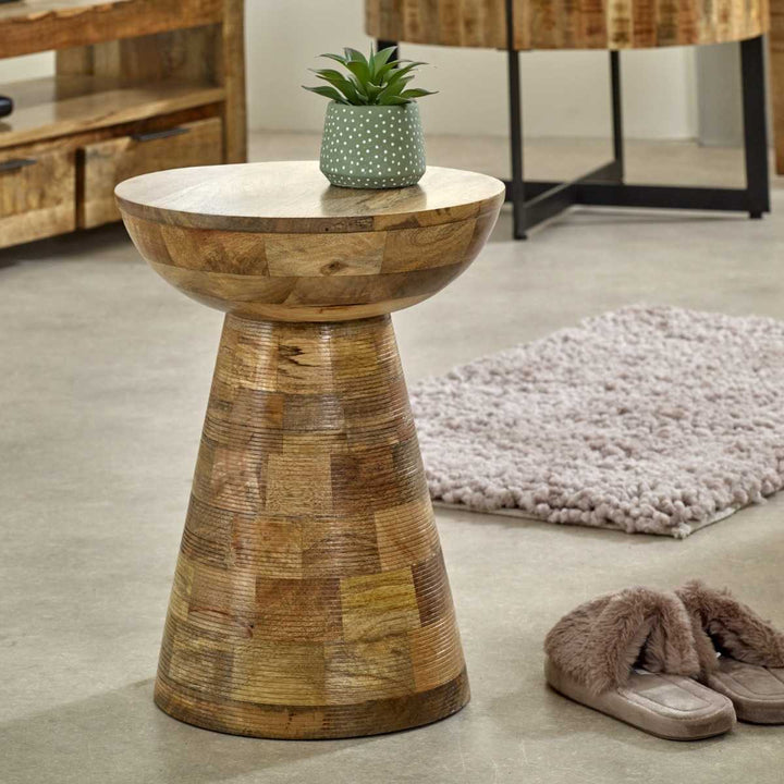 Solid Wood Round Side Table Mushroom