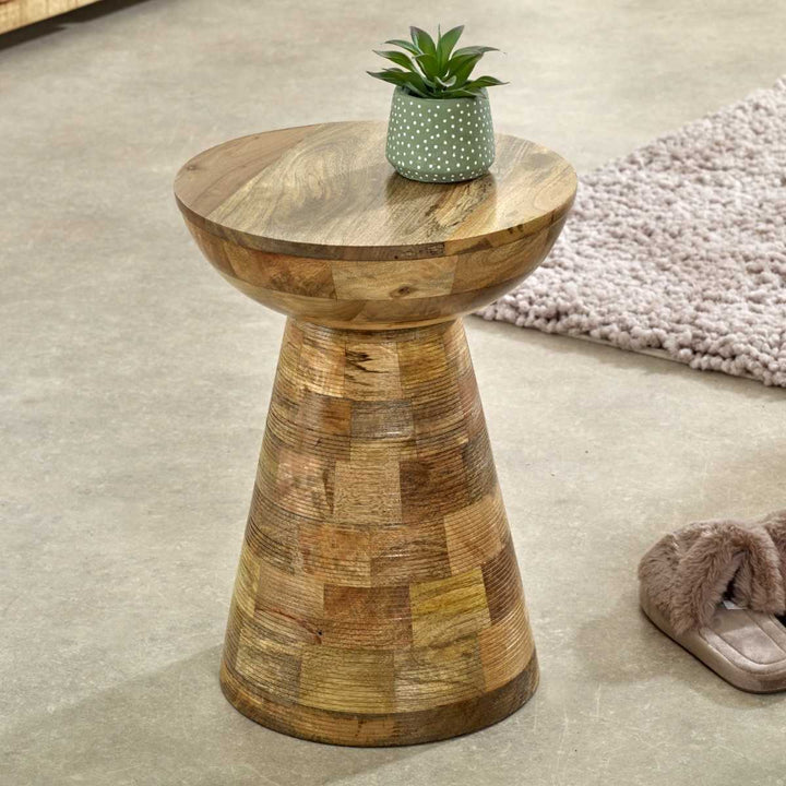 Solid Wood Round Side Table Mushroom