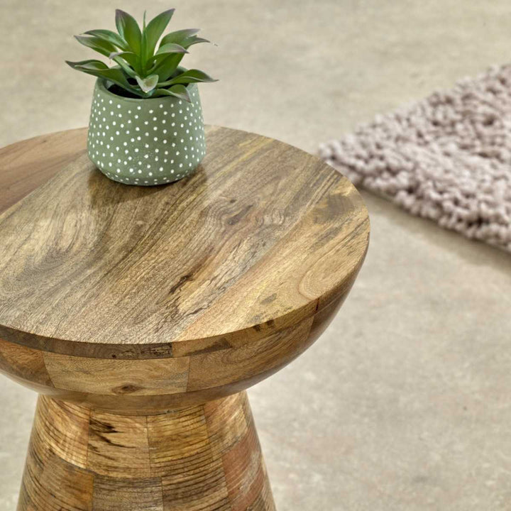 Solid Wood Round Side Table Mushroom
