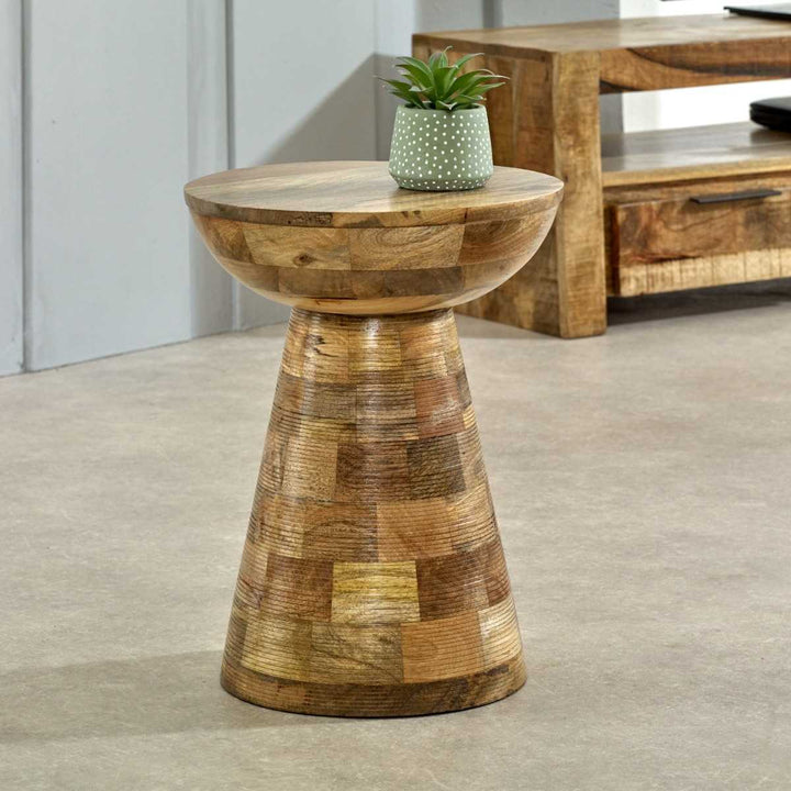 Solid Wood Round Side Table Mushroom