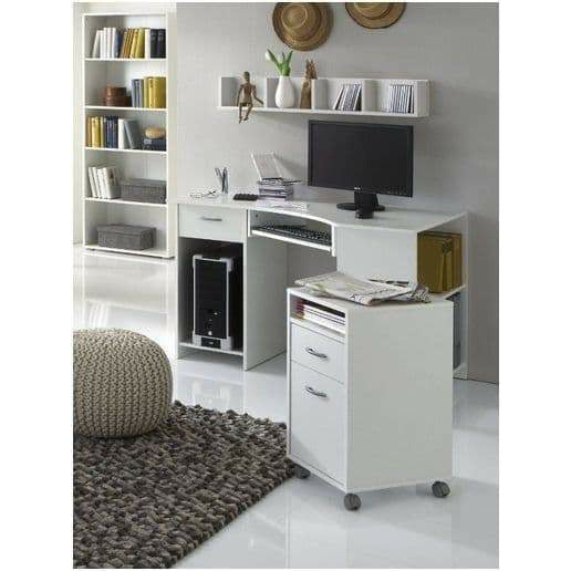 White Corner Desk with Drawer and Shelves Alexa