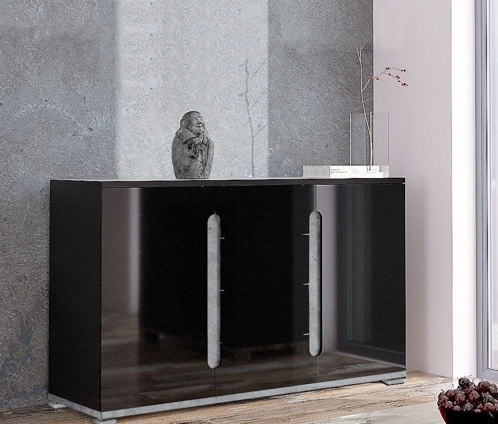 Black High Gloss And Grey 2 Door / 4 Drawer Sideboard Evaldas