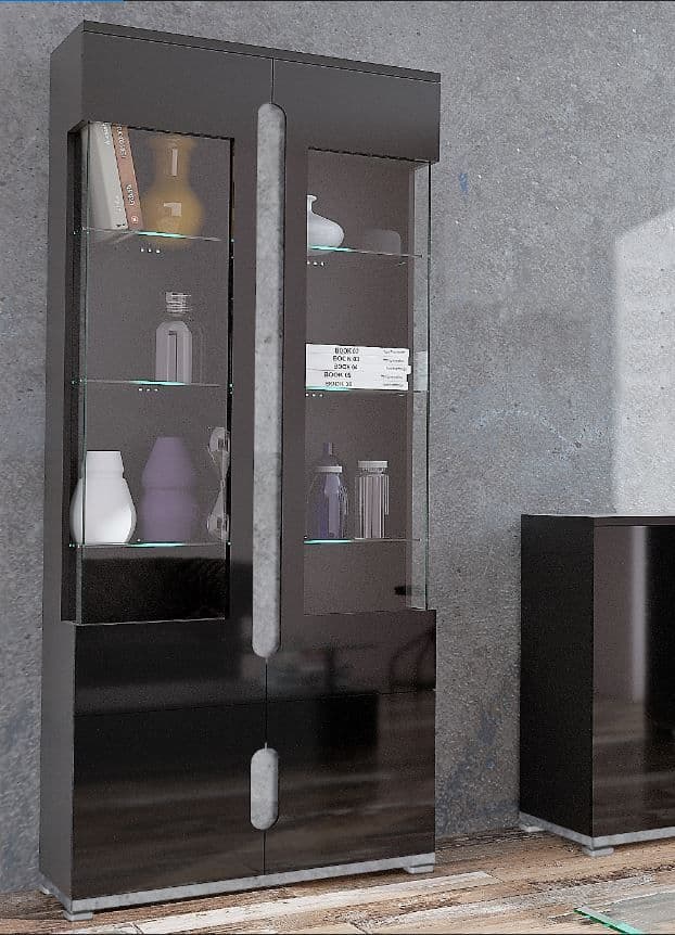 Black High Gloss And Grey Display Cabinet Evaldas