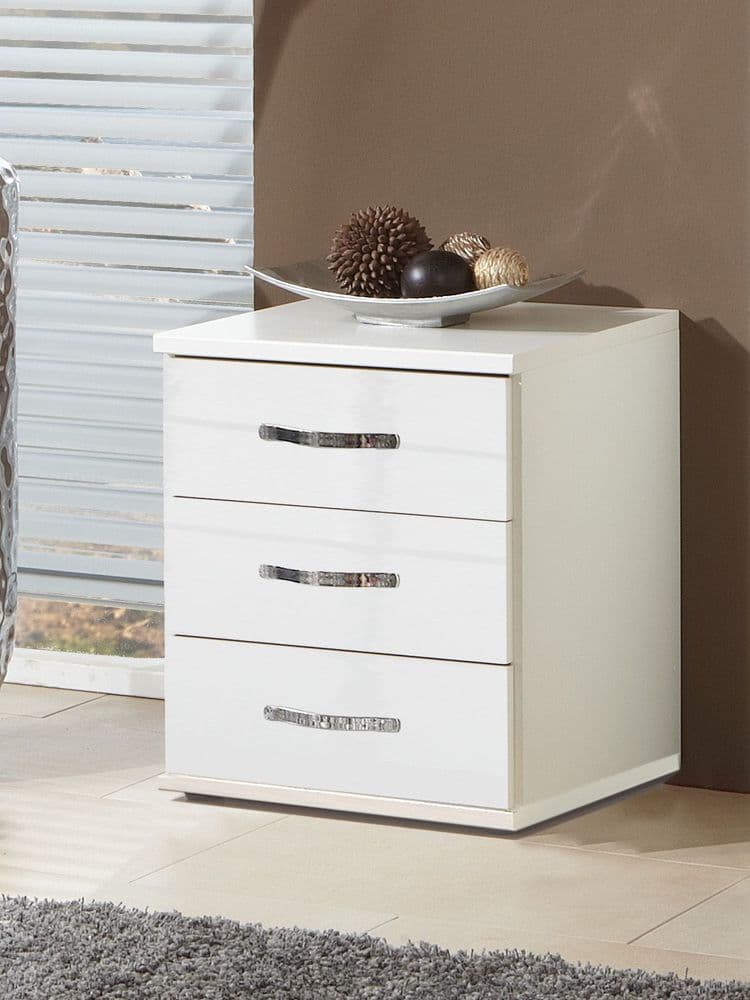 White Gloss 3 Drawer Bedside Lott Amoire