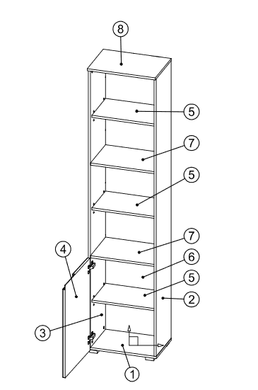 Tall Narrow Bookcase with White Gloss Door Luan