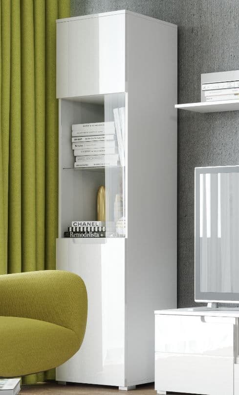 White Gloss Tall 1 Glass Door Display Unit Luan