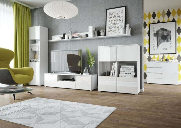 White Gloss Tall 1 Glass Door Display Unit Luan