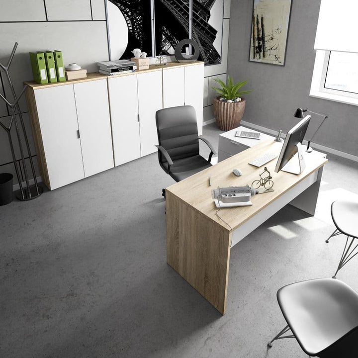 White and Oak Large Corner Desk with Darwers Genthner